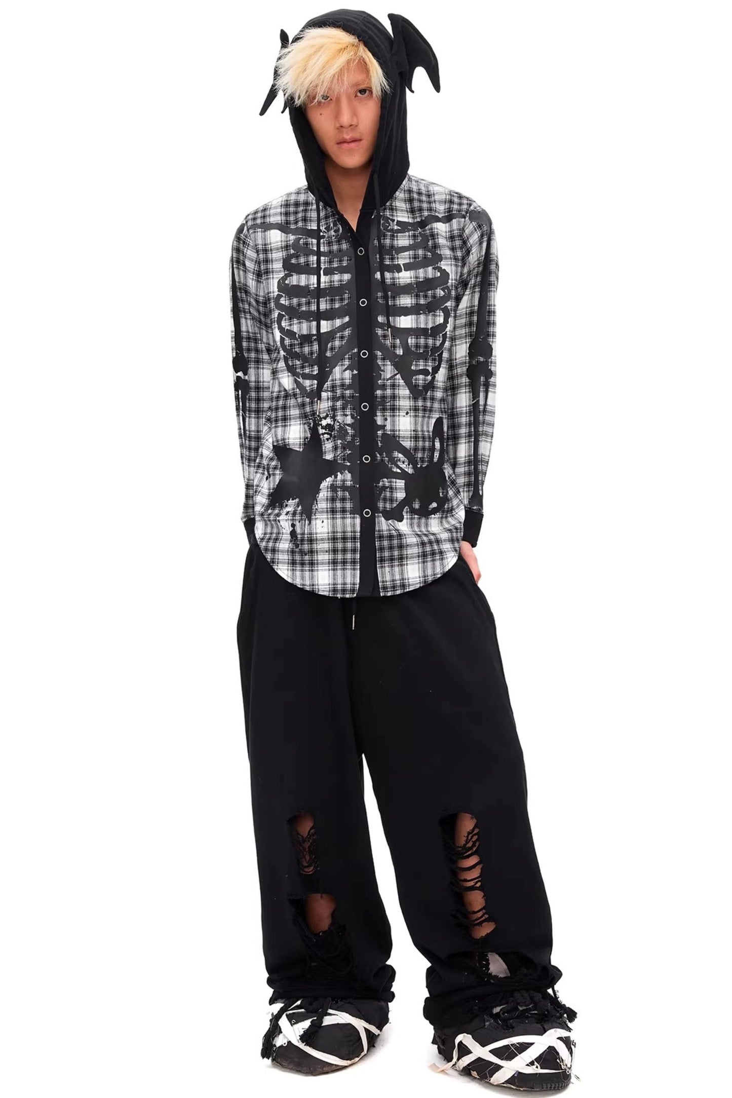 Kapuzenhemd mit Dämon-Skelett-Print
