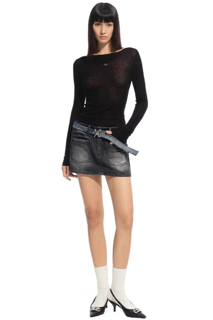 High Neck Long Sleeve Knit Wool Top