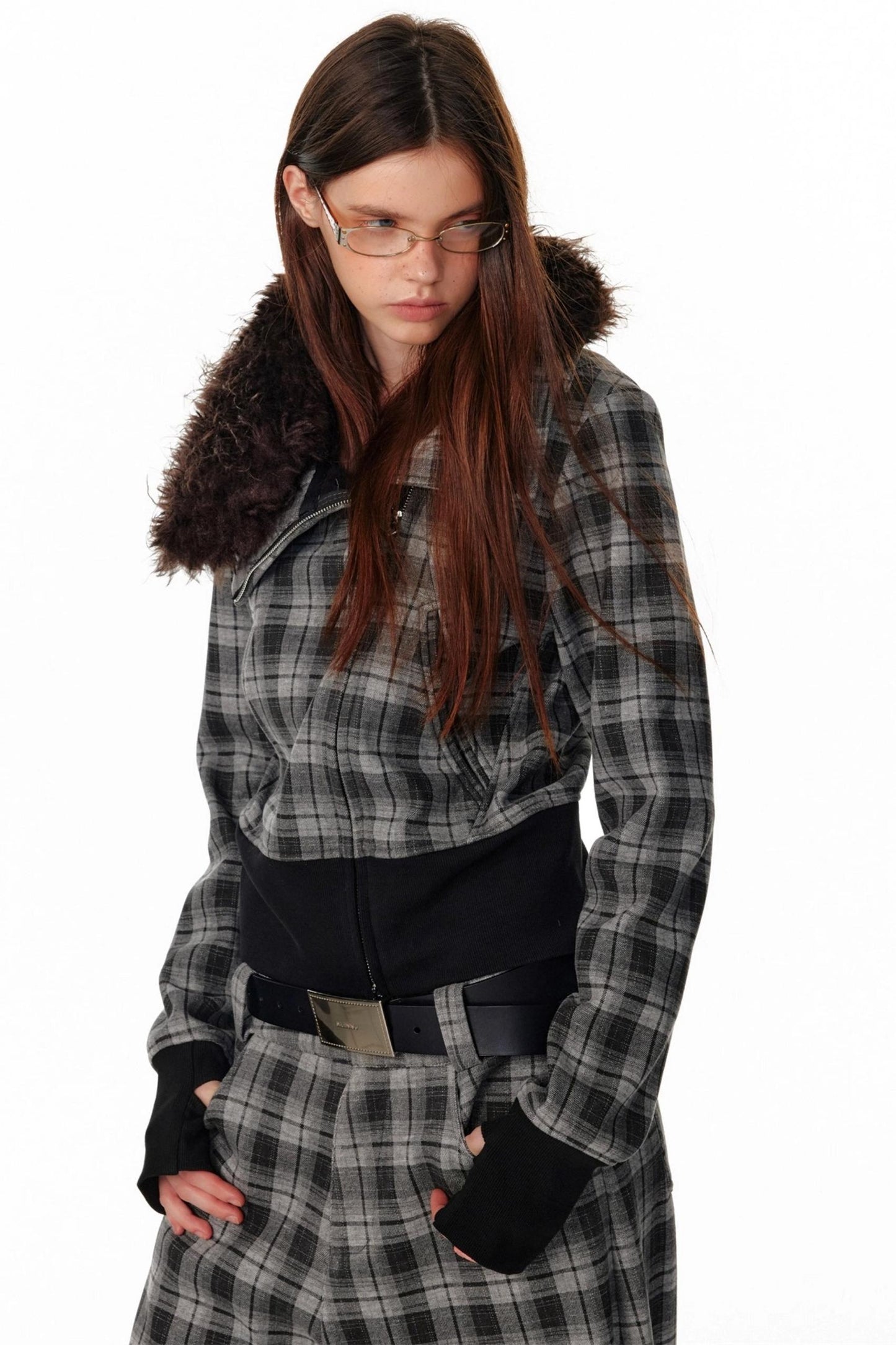 Vintage Plaid Lapel Sweatshirt Jacket