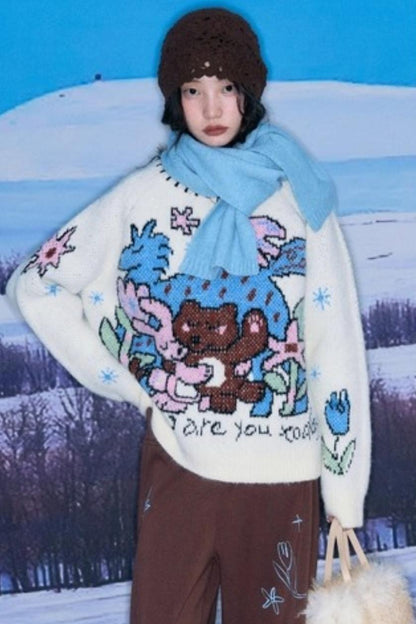 Plush Animal Jacquard Sweater