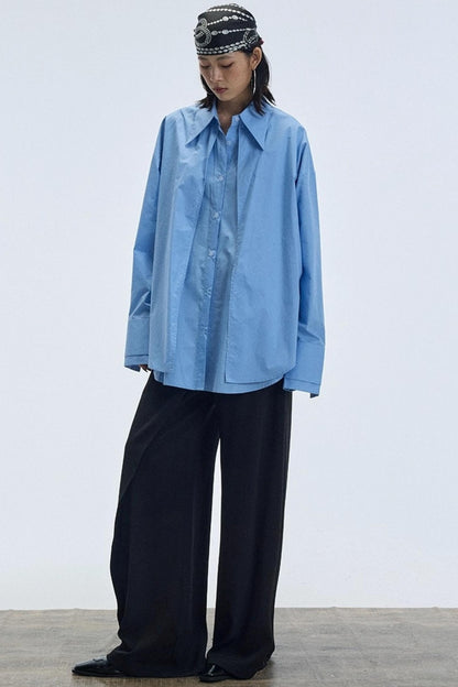 Blue Pointed Long-Sleeved Shirt