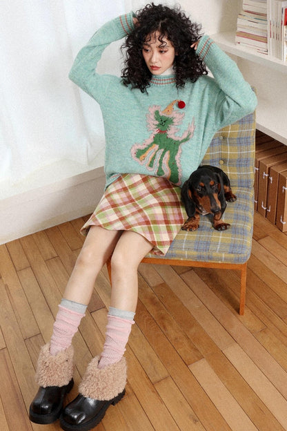 Preppy Woolen Plaid A-Line Skirt