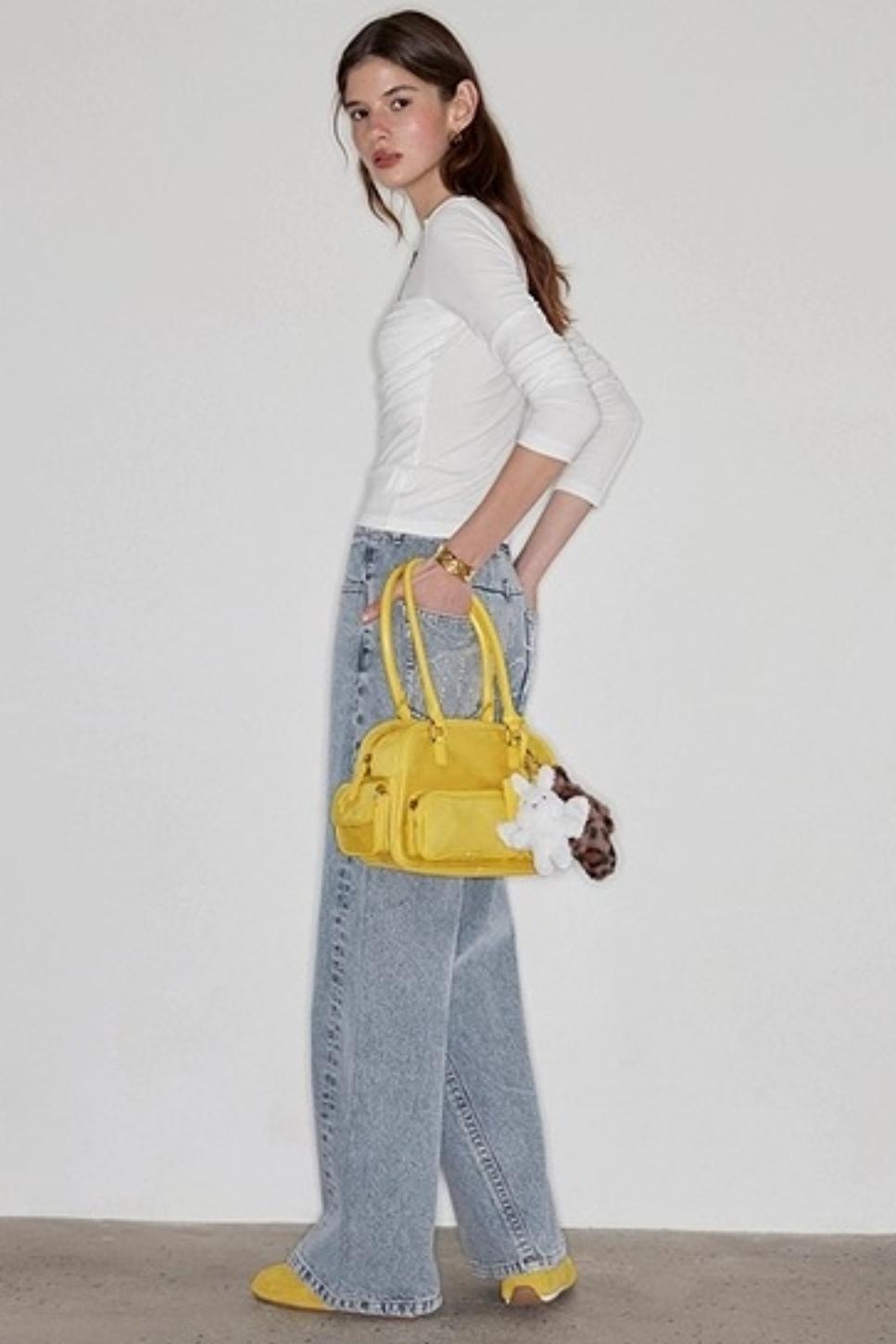 Distressed Lace Waist Loose Jeans