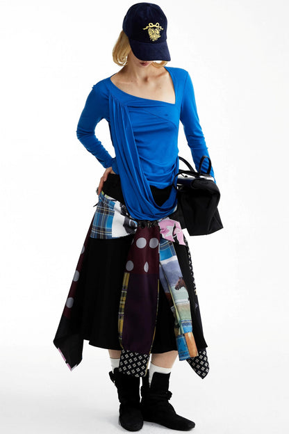 Street Print Deconstructed Stitched Skirt