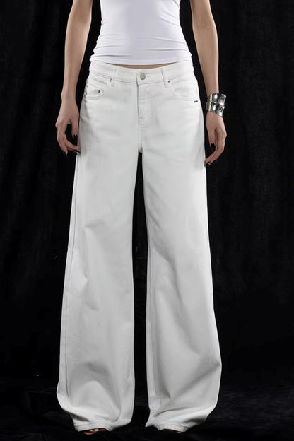 Weiße Mid-Waist Weite Hose