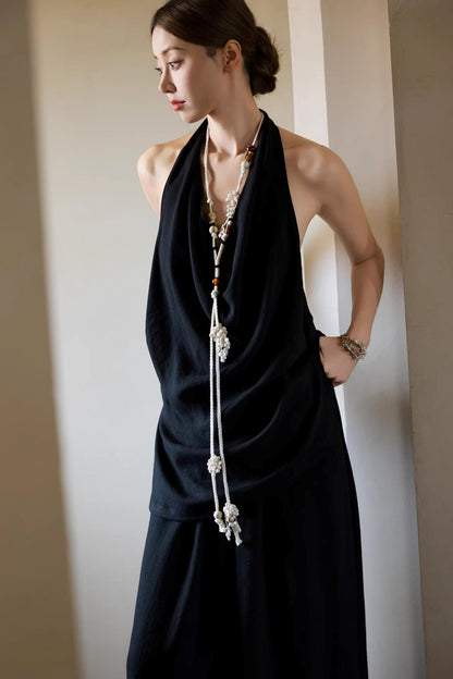 Black Beaded Halter Vest