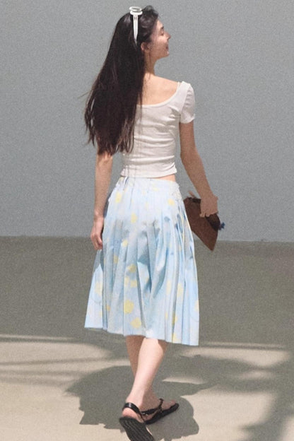 Poplin Pleated Midi Skirt