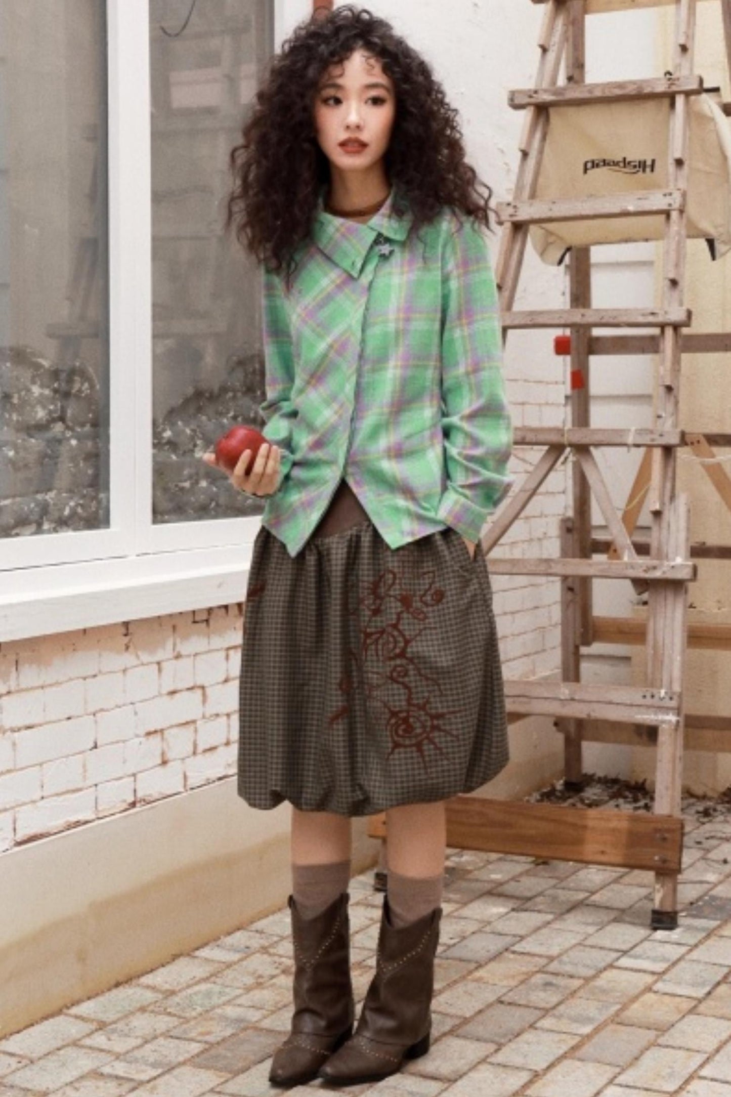 Brushed Plaid Lapel Shirt