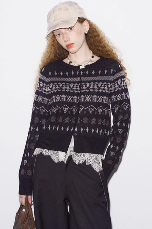 Jacquard Embroidery Slim Cardigan