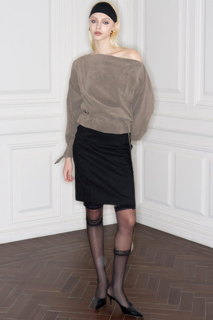 One-Shoulder Micro Fleece Pullover Top