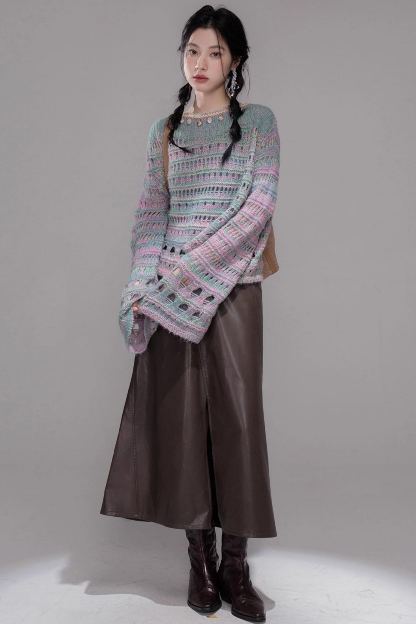 Rich and Crafty Brown Slit Leather Skirt