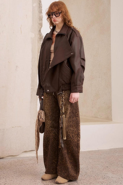 Leopard Print Straight Loose Pants