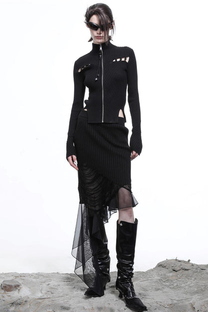 Wasteland Ruffled Patchwork Knit Skirt