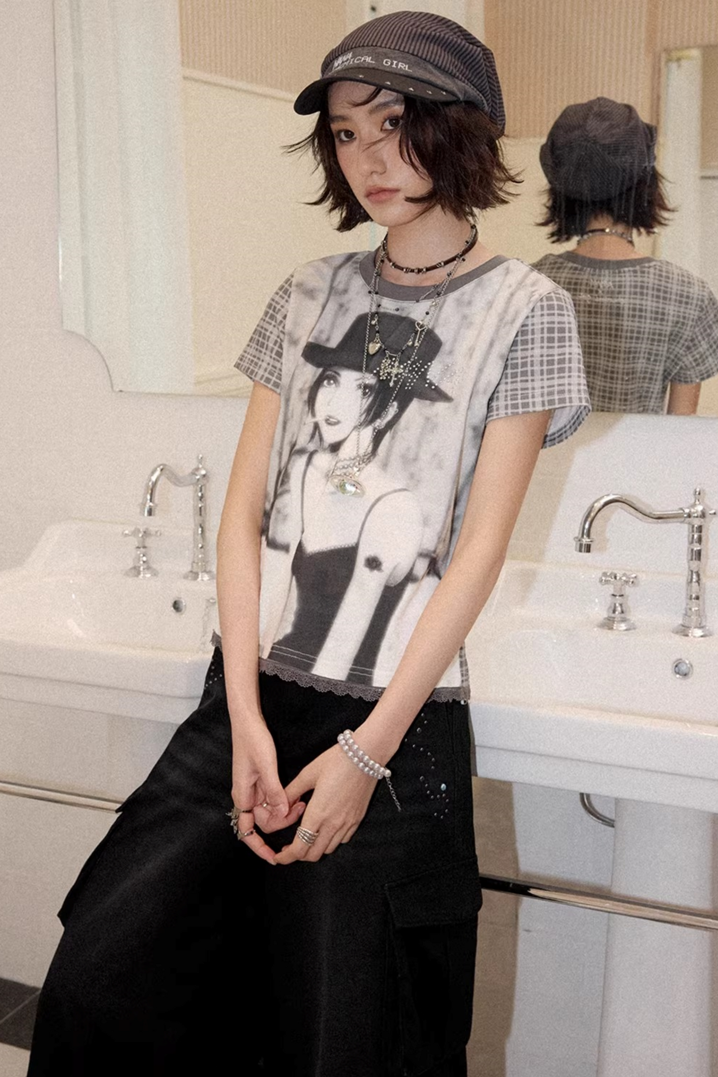 Portrait Plaid Rhinestone Top