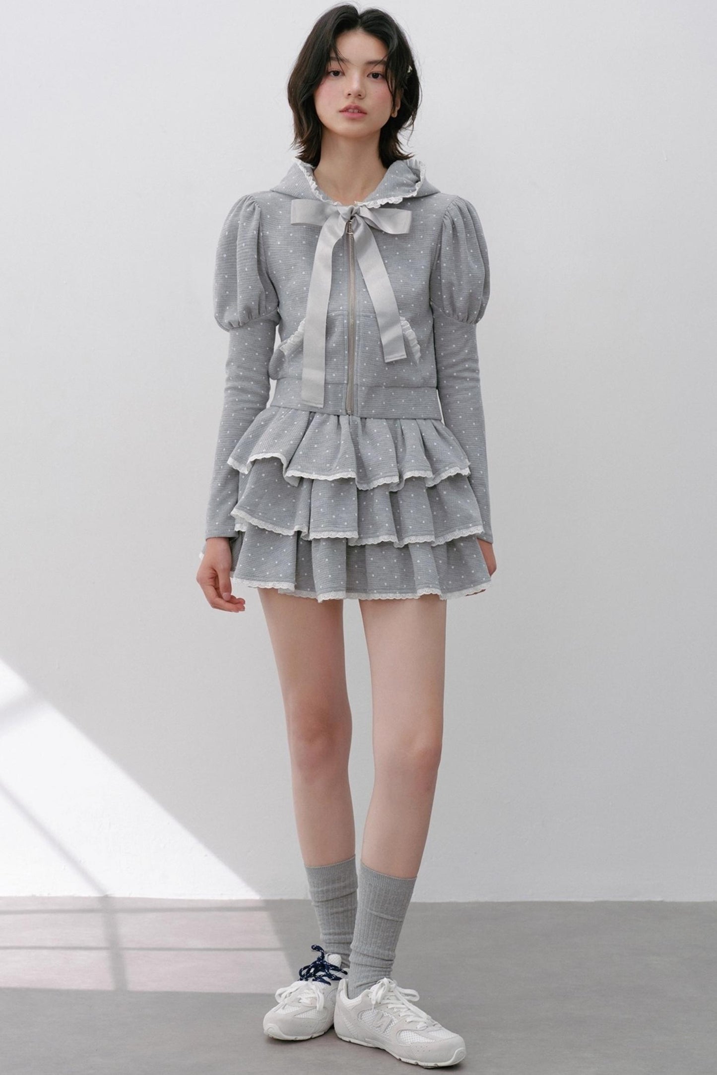 Navy Polka Dot Hooded Tracksuit Set-Up