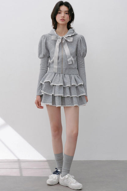 Navy Polka Dot Hooded Tracksuit Set-Up