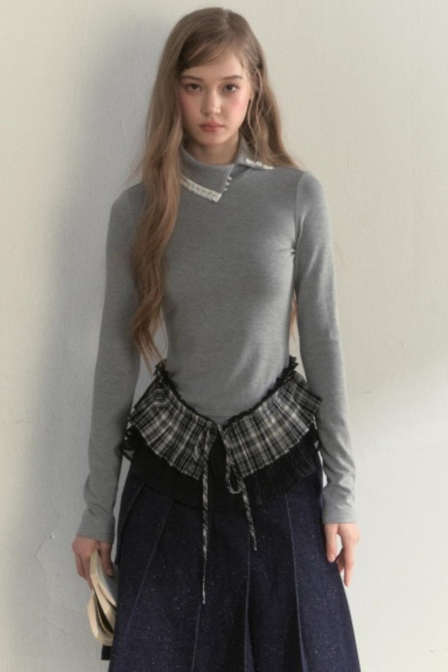 Layered Pleated Base Long Sleeve Top
