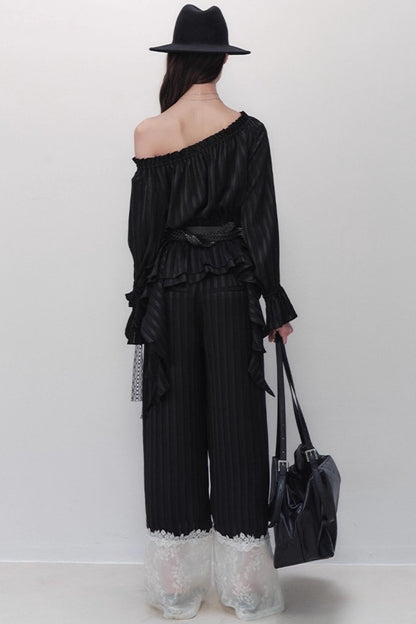 French Design One-Shoulder Ruffle Shirt