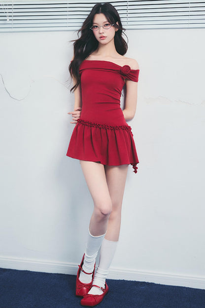 Pink One-Shoulder Drawstring Dress