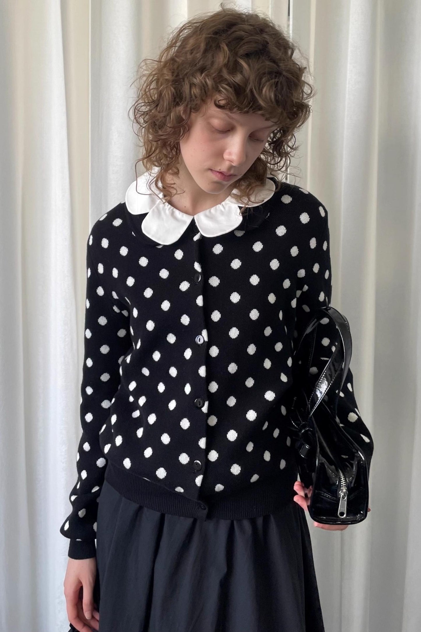 Polka Dot Doll Collar Knitted Cardigan