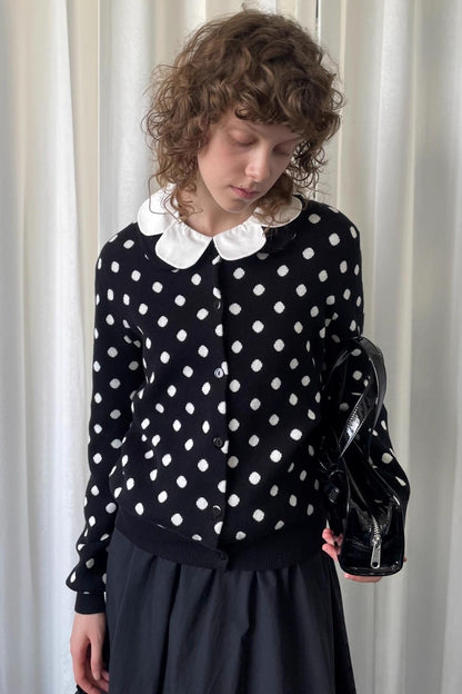 Polka Dot Doll Collar Knitted Cardigan