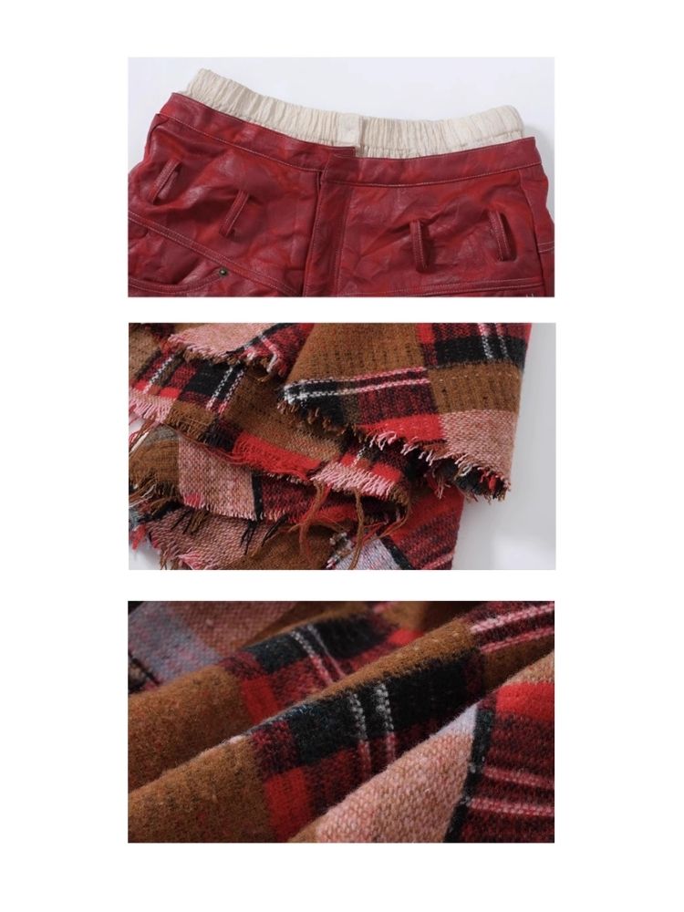 Patchwork tweed irregular high-waisted culottes