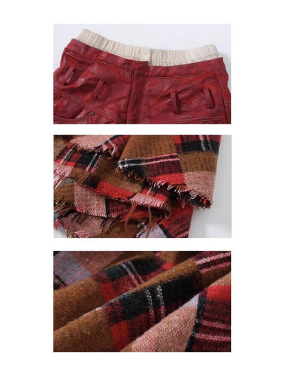 Patchwork tweed irregular high-waisted culottes