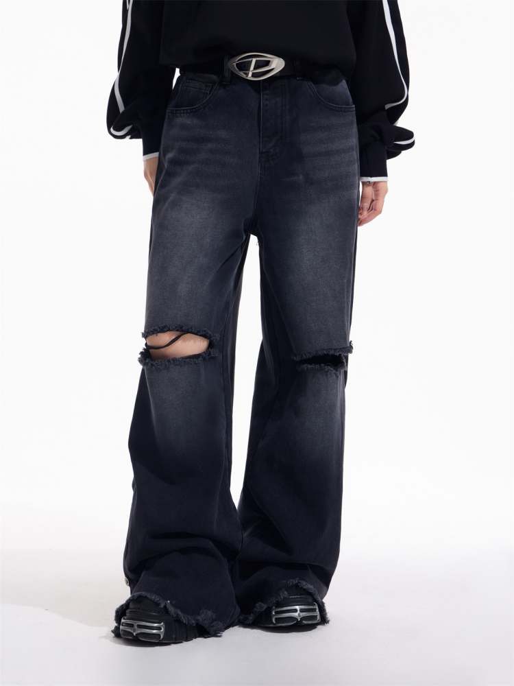 Niche Design Holes Loose Fitting Jeans