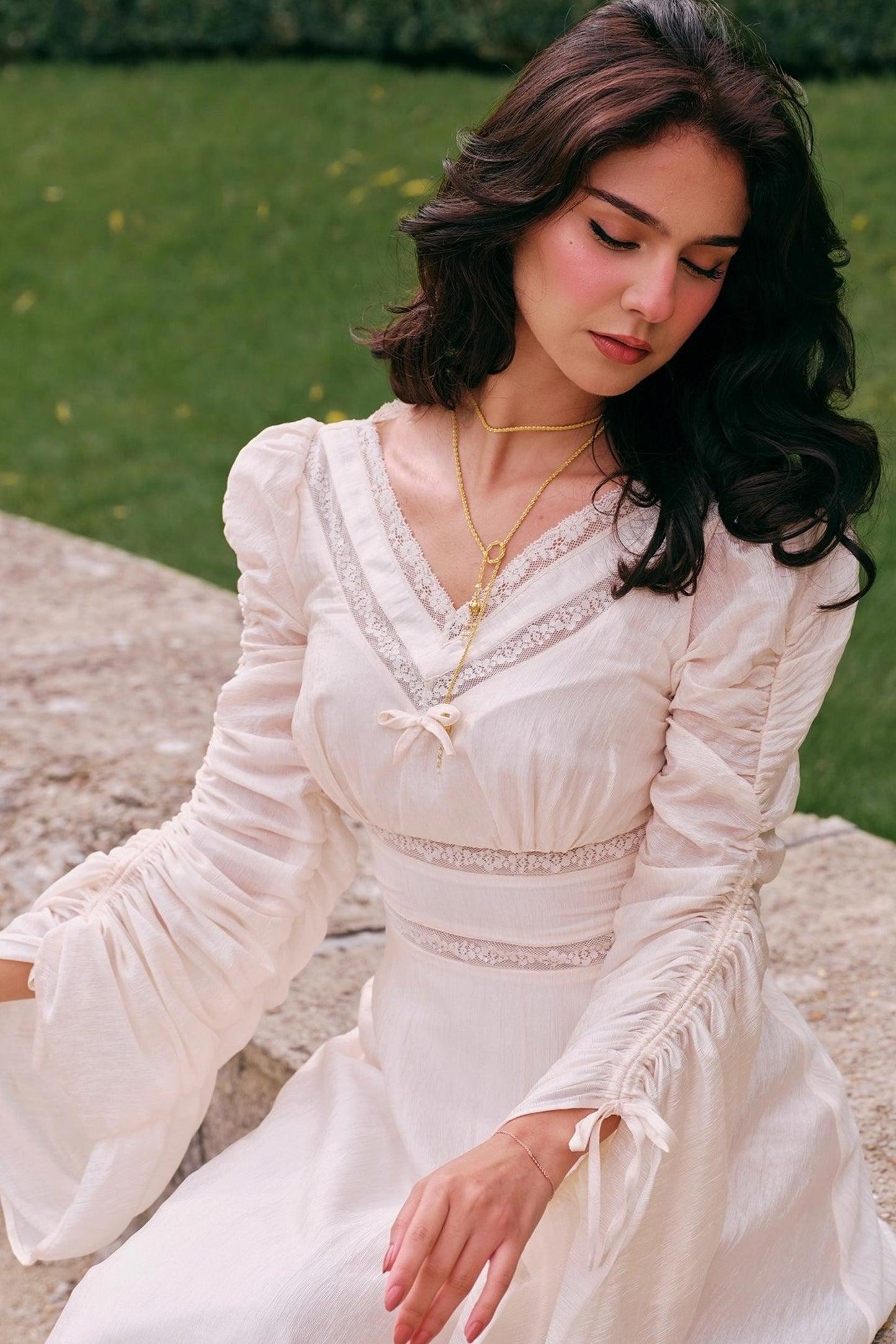 French court style V-Neck Satin Dress