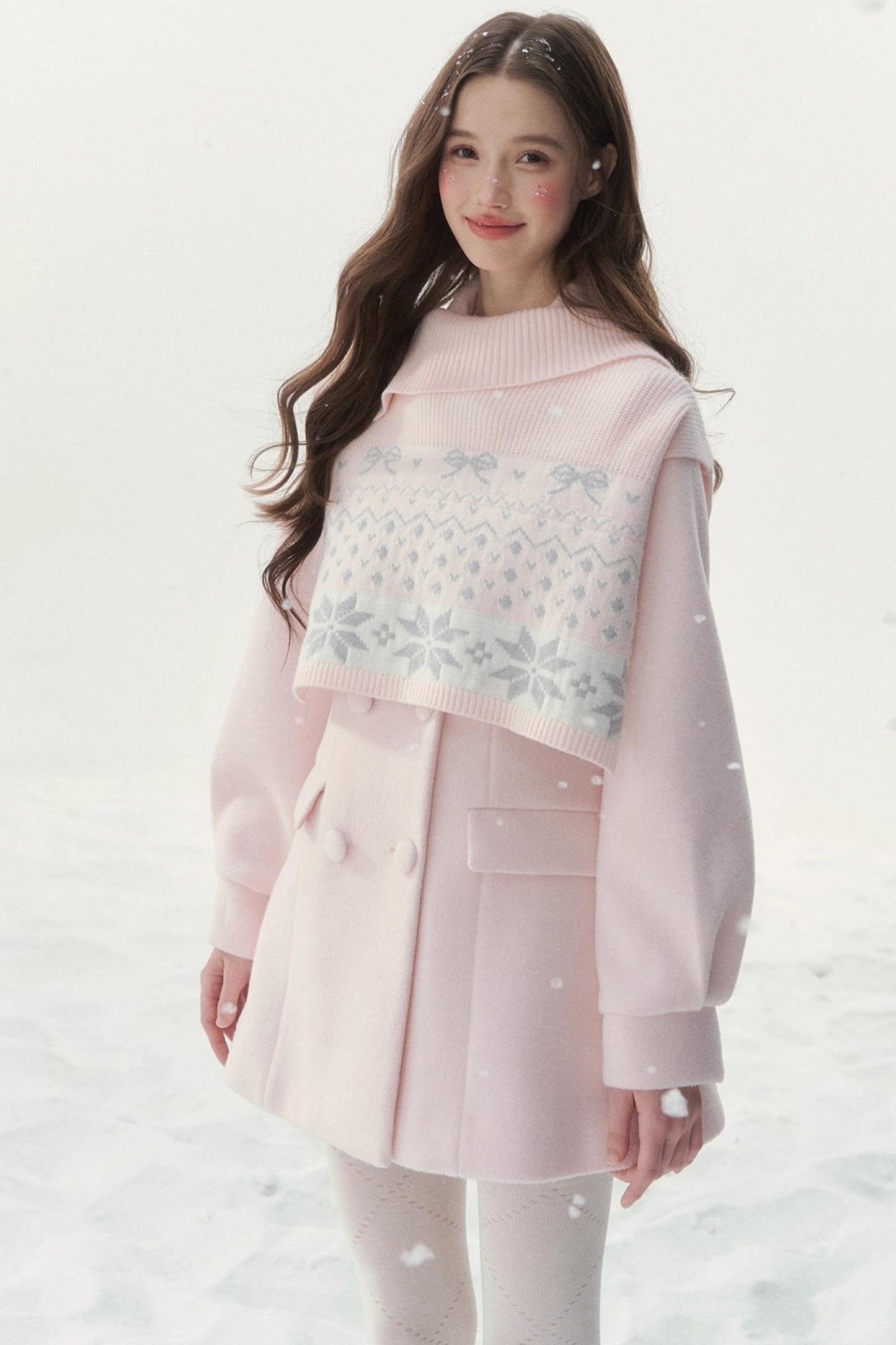 Double-Breasted Fur Collar Coat Set-Up