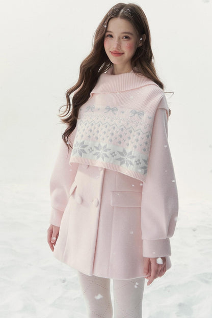 Double-Breasted Fur Collar Coat Set-Up