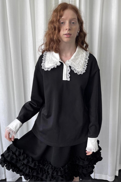 Lace Panel Knitted Sweatshirt