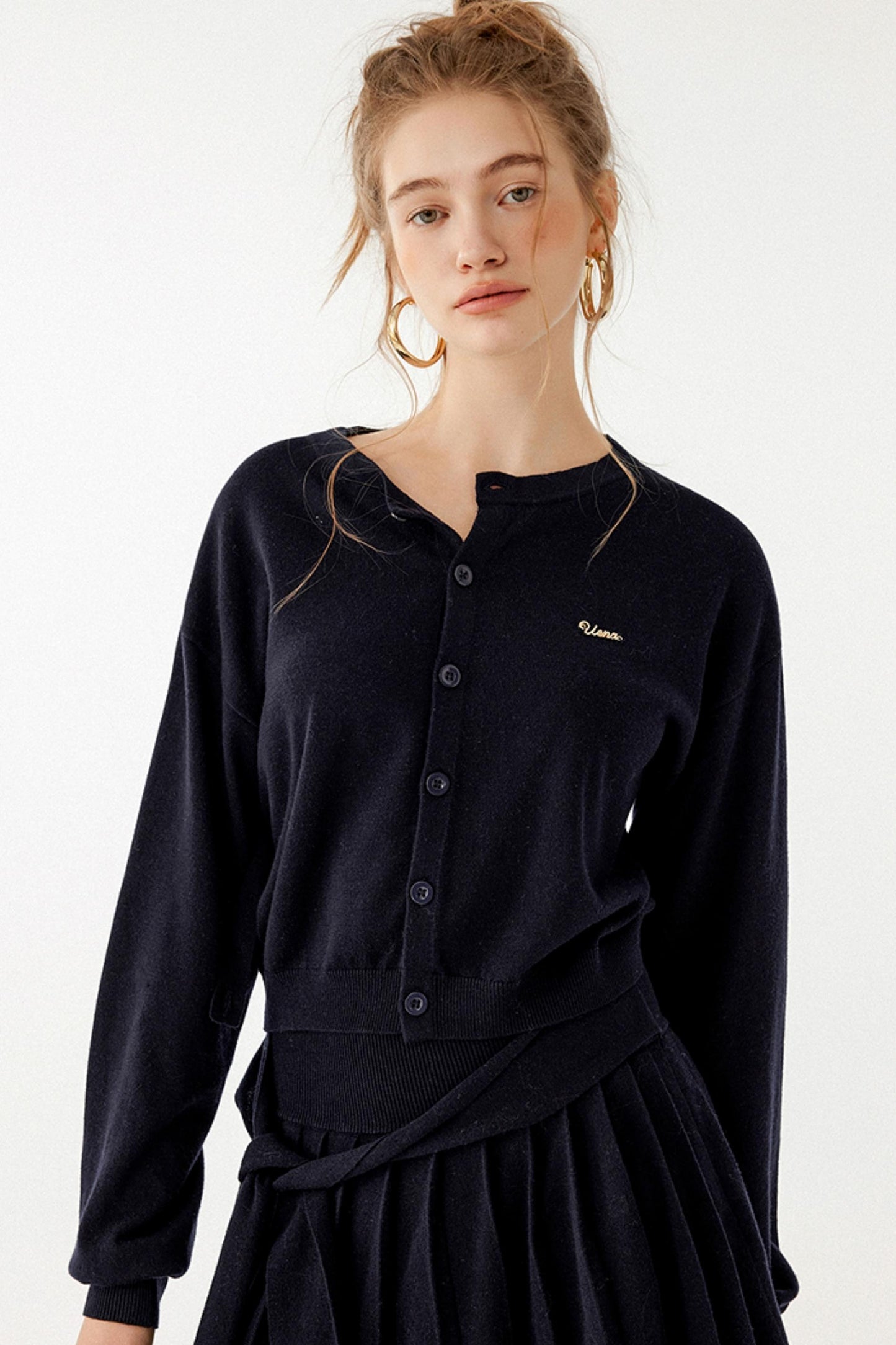 Navy Blue Wool Cardigan Set-Up