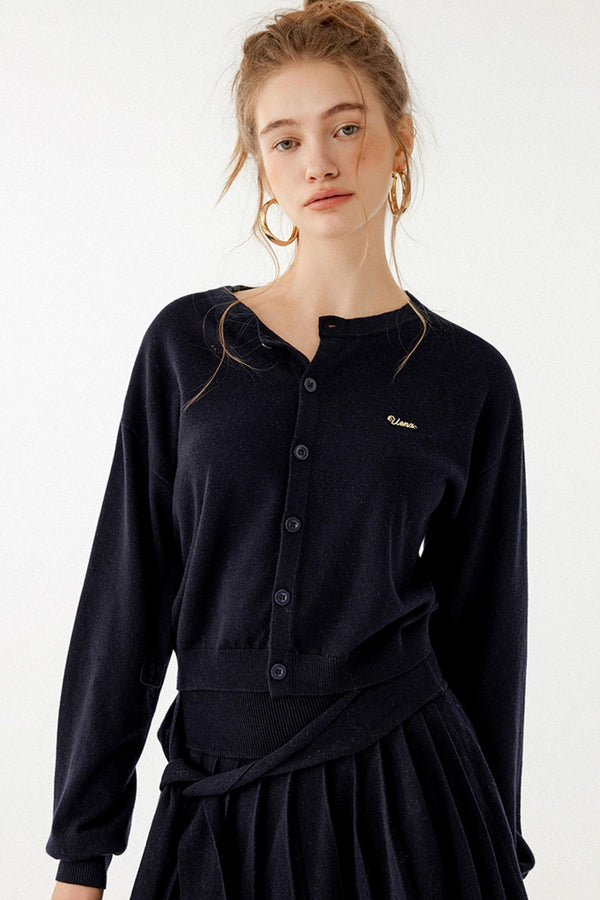 Navy Blue Wool Cardigan Set-Up