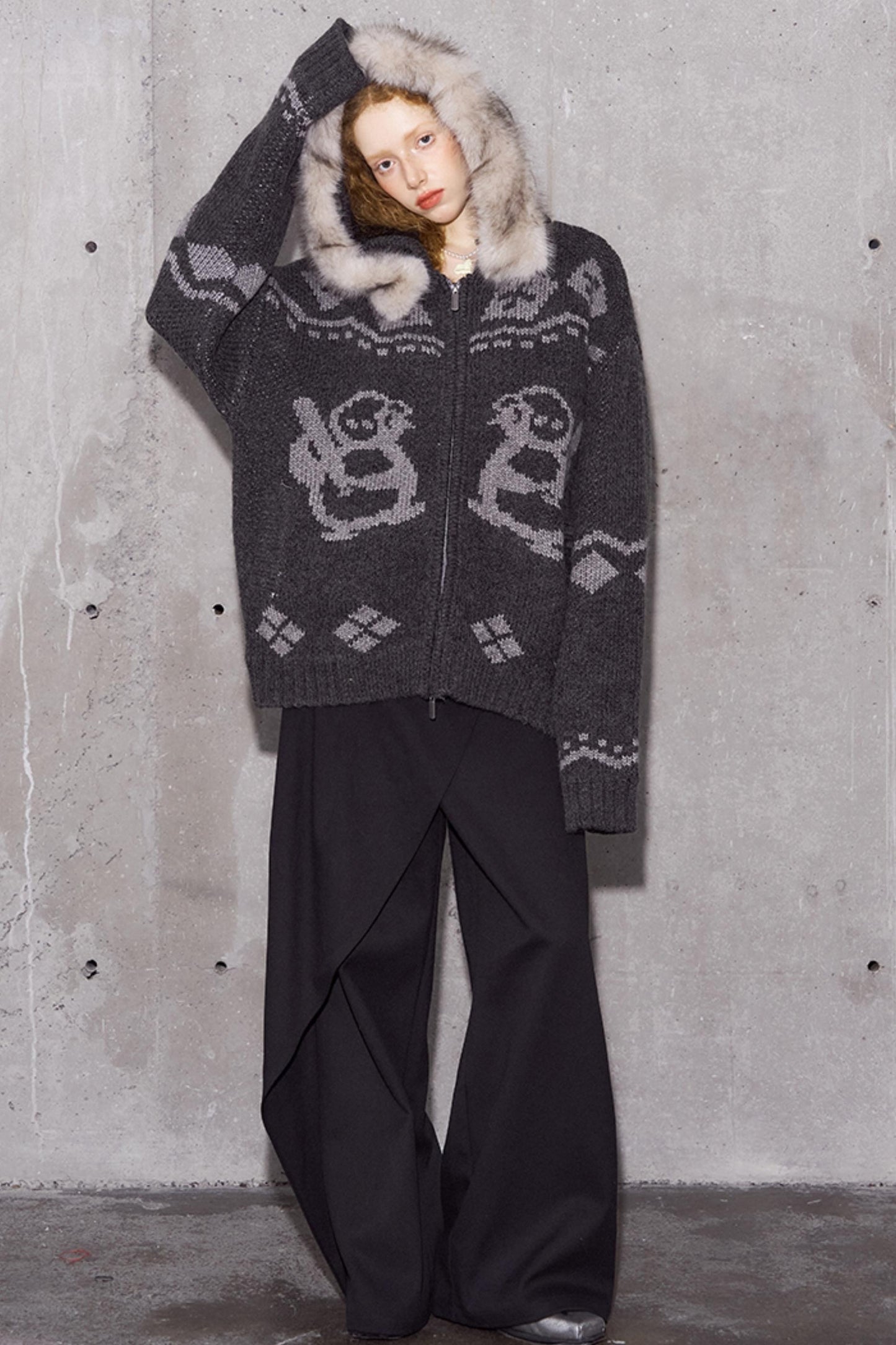 Detachable Fur Collar Knitted Cardigan