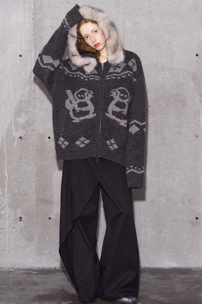 Detachable Fur Collar Knitted Cardigan