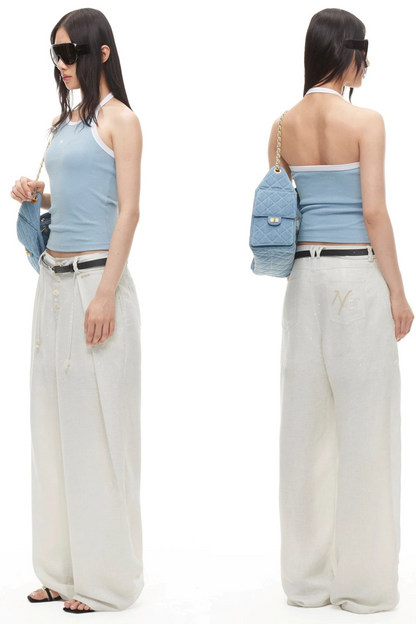 Sand-Washed Color-Blocked Halter Top