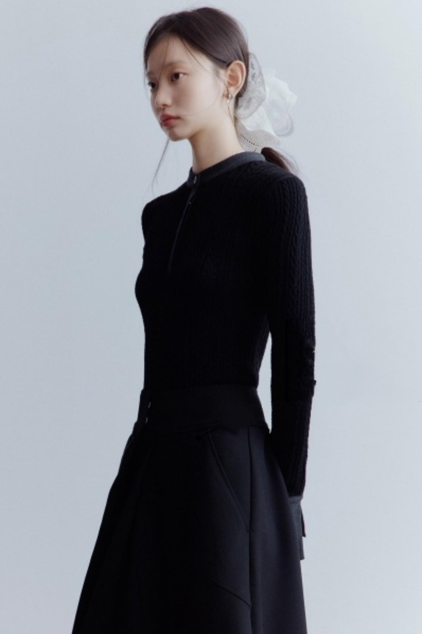 Elegant Black Wool Pleated Skirt