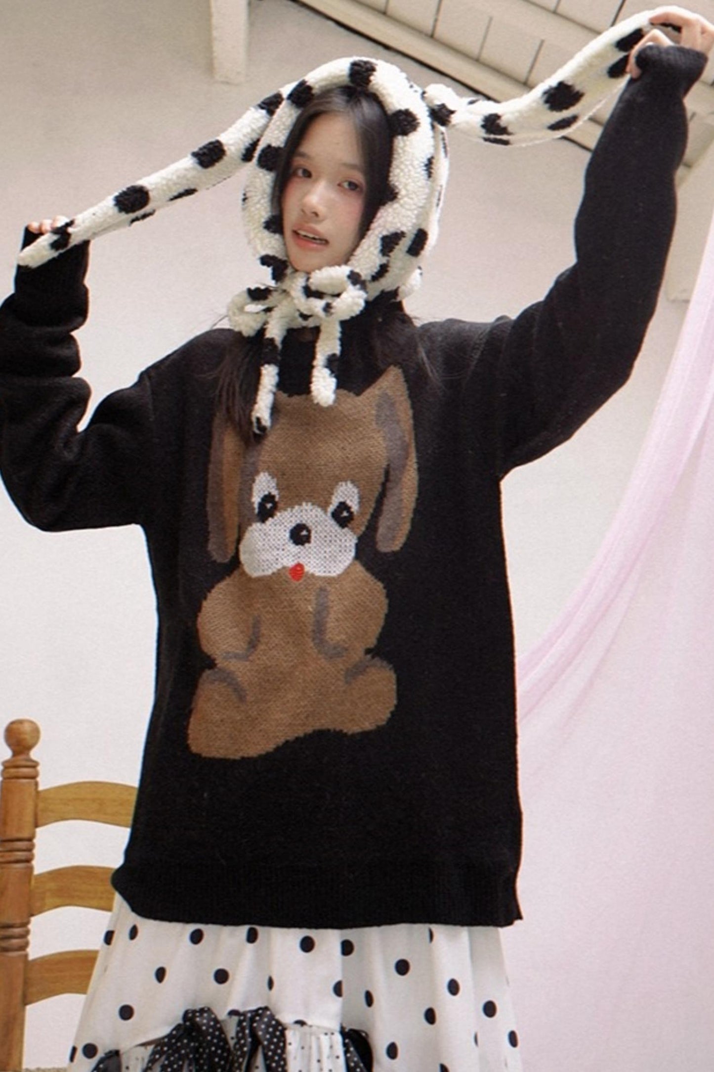 Happy Polka Dot Rabbit Ears Bow Hat