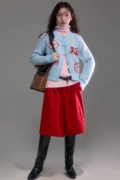 Color-Blocked Wool Blend Cardigan