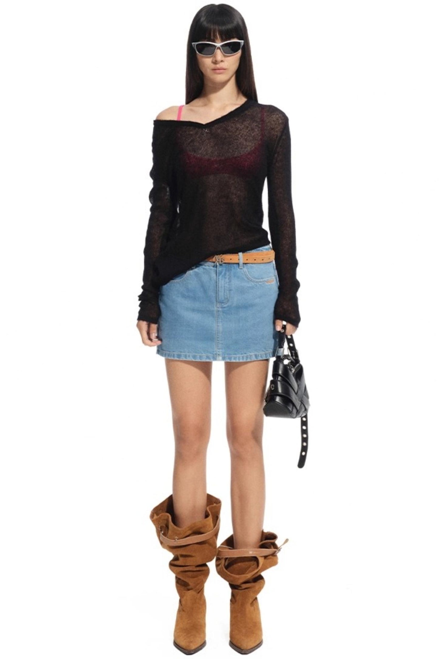 Alpaca Knit Layered V-Neck Long Sleeve Top