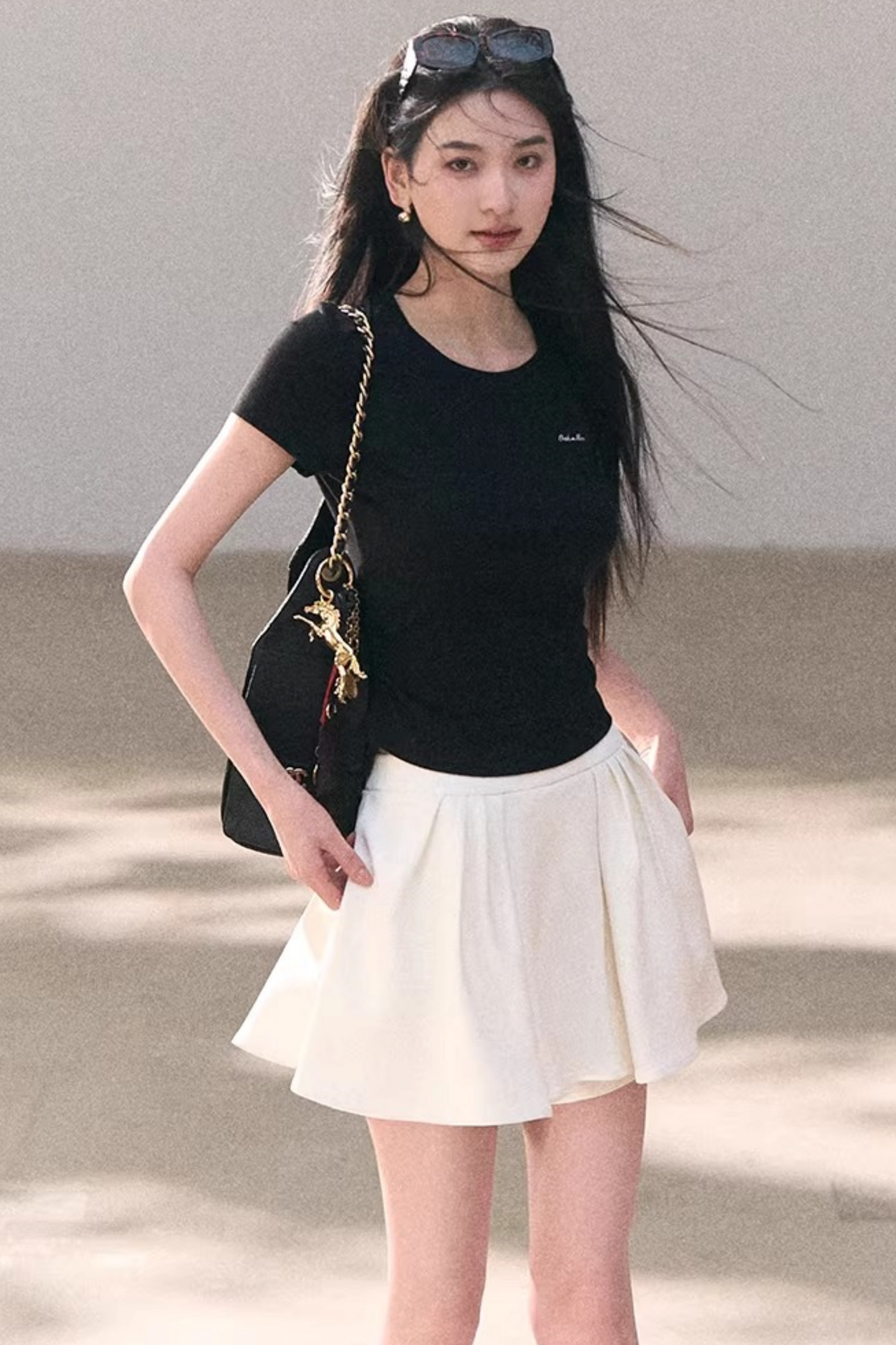 Contrast Embroidered Ruched Top