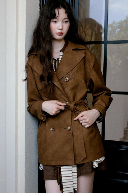 Vintage Blended Leather Carved Jacket