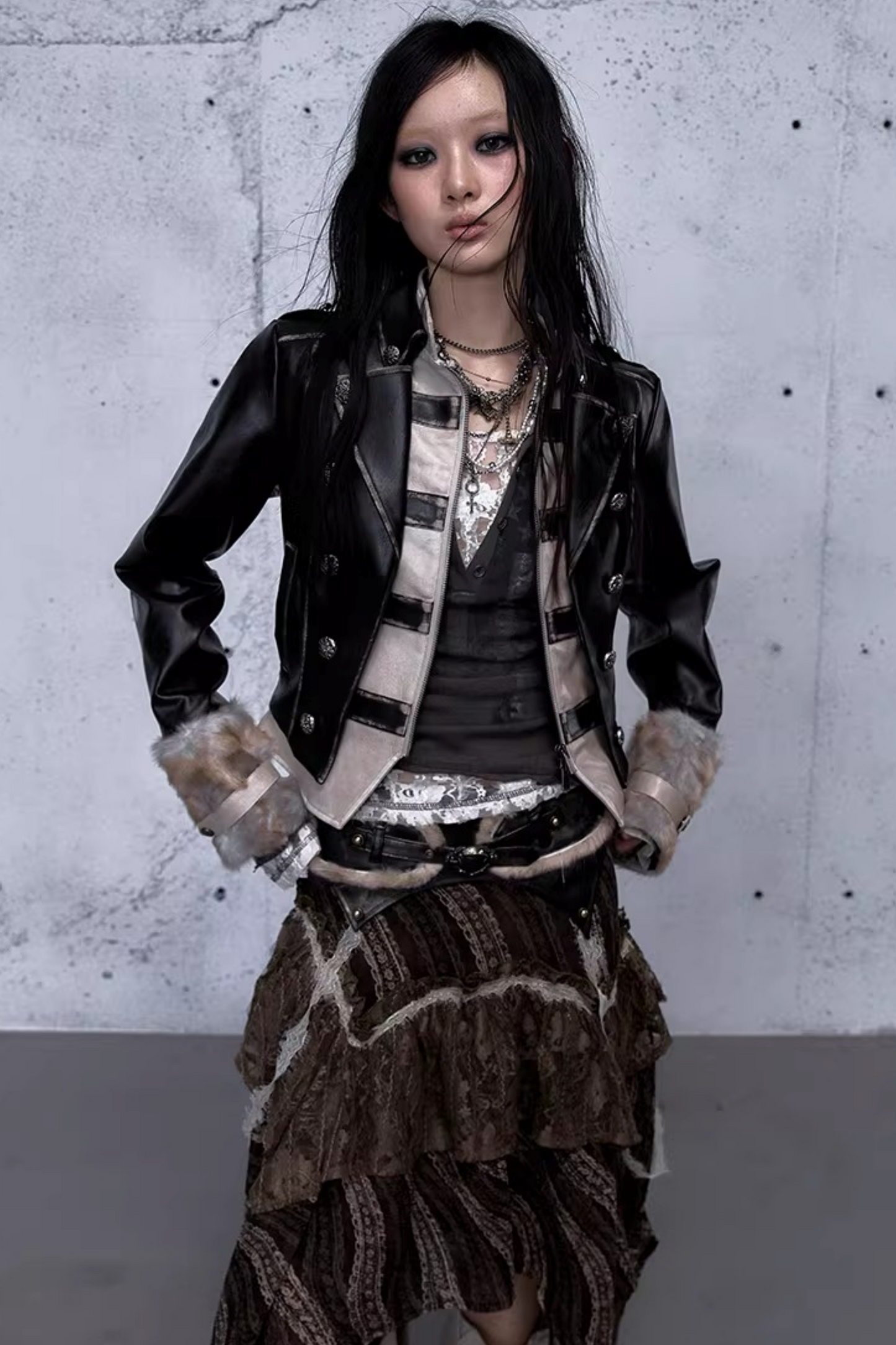 Street Punk Lederjacke im Used-Look