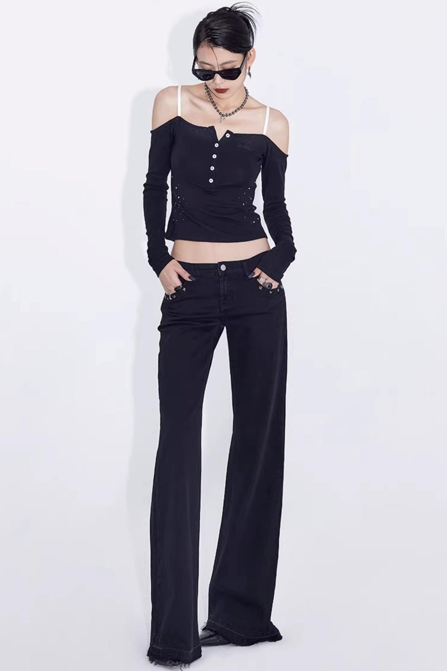 Black Rivet Flared Jeans