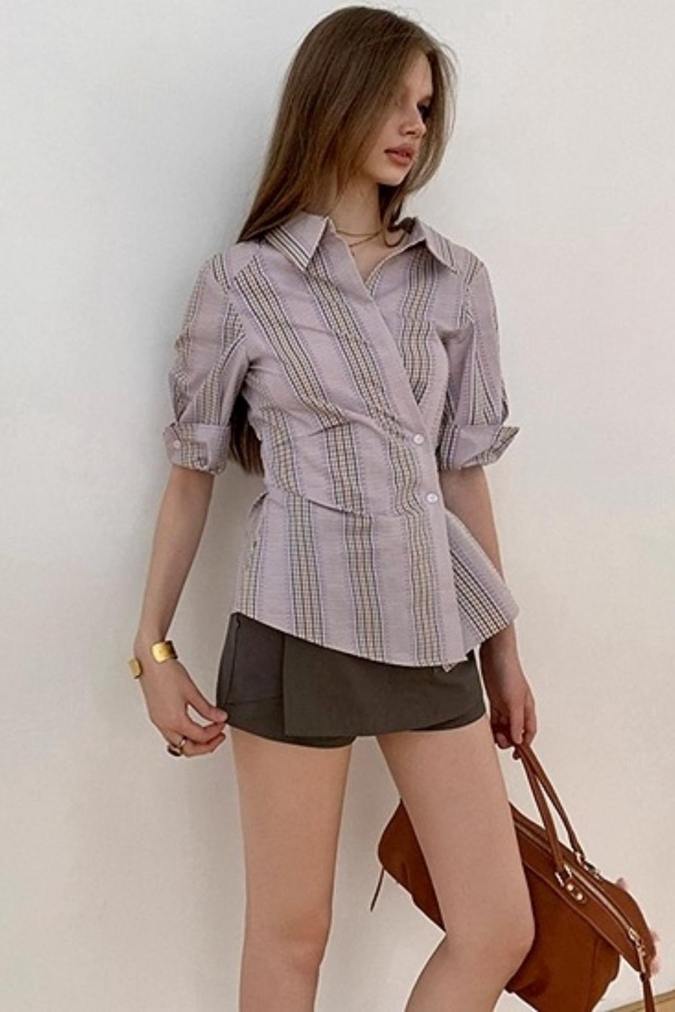 Asymmetric Striped Slim Fit Shirt