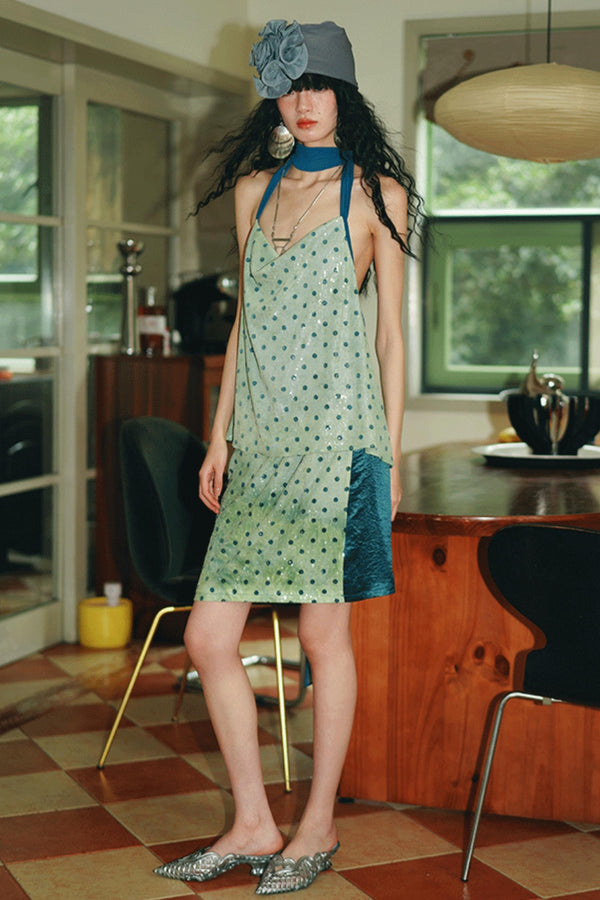 Sequin Dot Backless Resort Skirt Set-Up