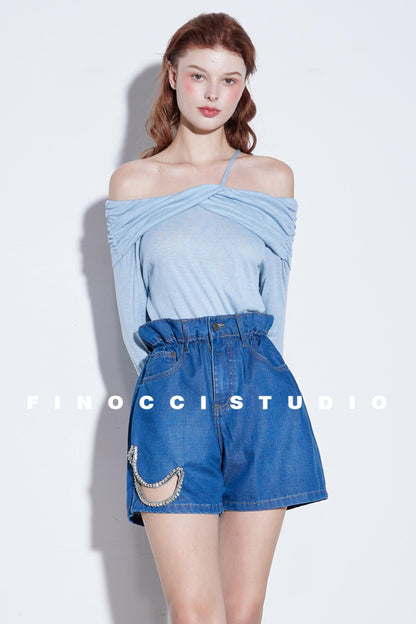 Mooncut Embroidered Denim Shorts