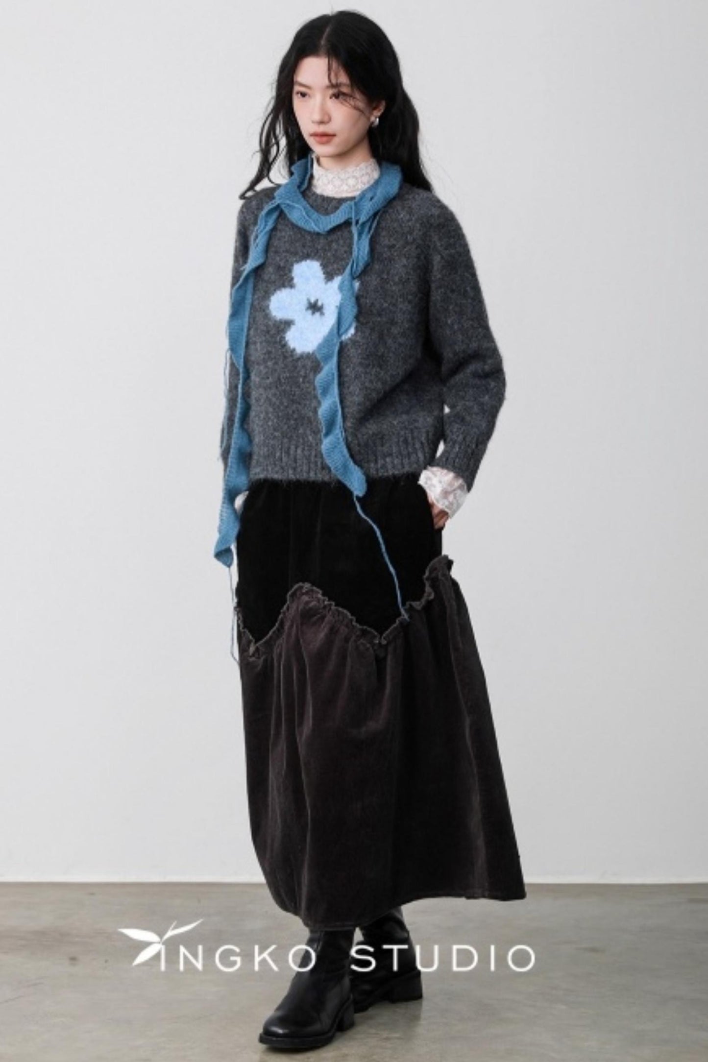 Fog Gray Floral Sweater