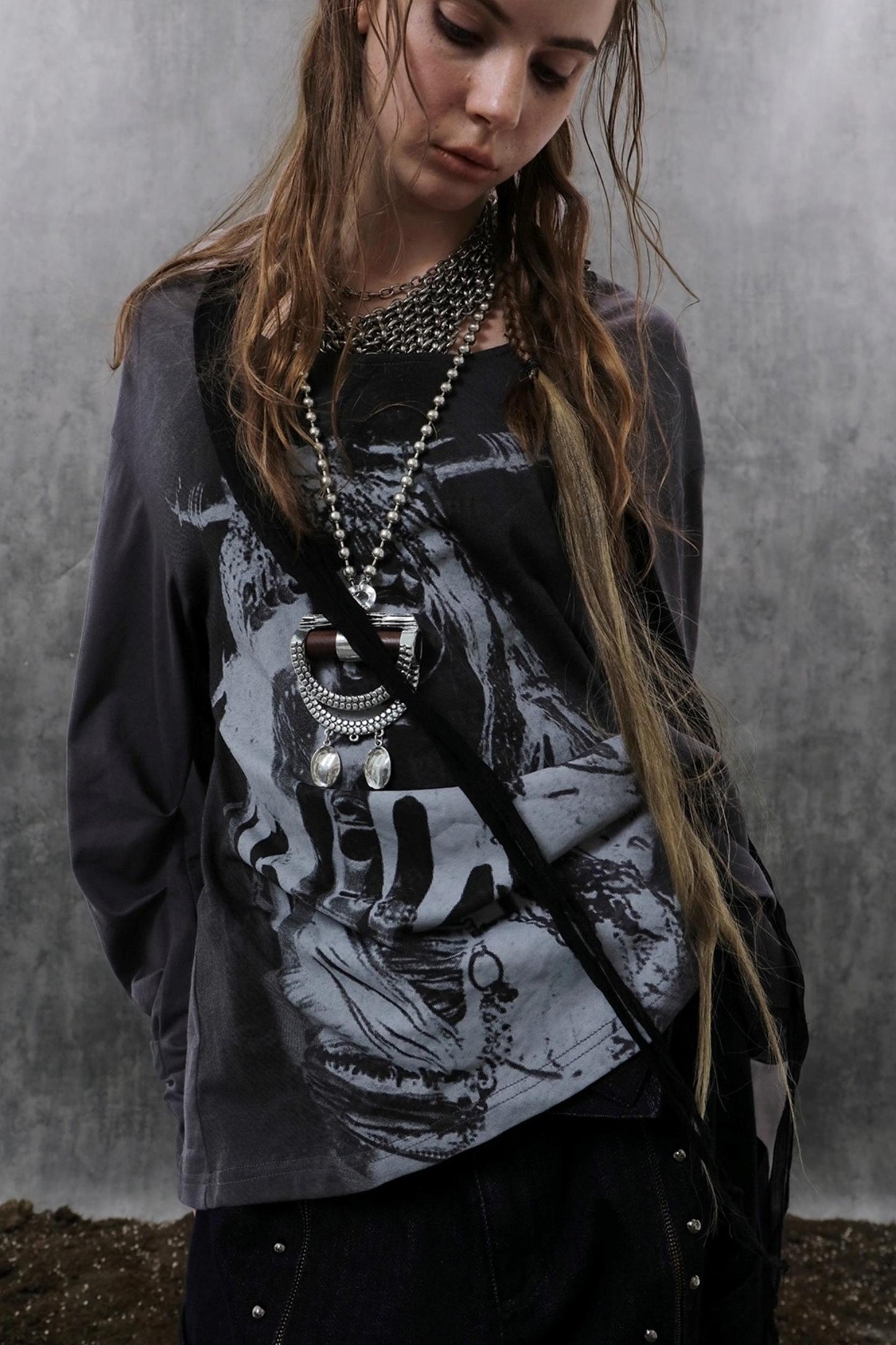 Drop-Shoulder Punk Long Sleeve T-Shirt